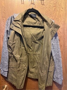 Love Tree Olive Green Anorak with Grey Knit Sleeves
